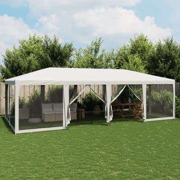 vidaXL Partytent met 12 mesh zijwanden 8x4 m HDPE wit, Tuin en Terras, Verzenden, Nieuw, Partytent
