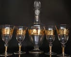 Karaf (5) - Zeldzaam likeurservies van kristal en goud. -