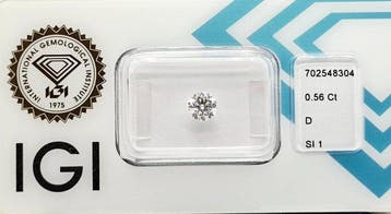 1 pcs Diamant (Natuurlijk) - 0.56 ct - Rond - D (kleurloos), Nieuw