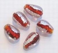 5x Glaskraal India druppelvorm Rood-zilverfolie 17 mm, Ophalen of Verzenden, Nieuw, Kraal