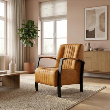 Leren fauteuil Glamour - Kenia Cognac (cognac), Nieuw, Ophalen of Verzenden, 50 tot 75 cm, Industrieel, Modern, Retro