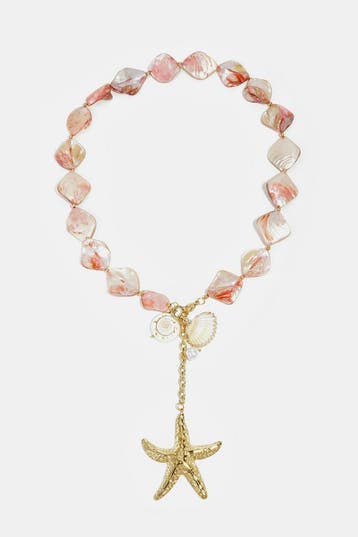 Goudlief Ketting met kralen van zeeschelpen, schildpadmot..., Sieraden, Tassen en Uiterlijk, Verzenden, Nieuw, Zilver, Overige materialen