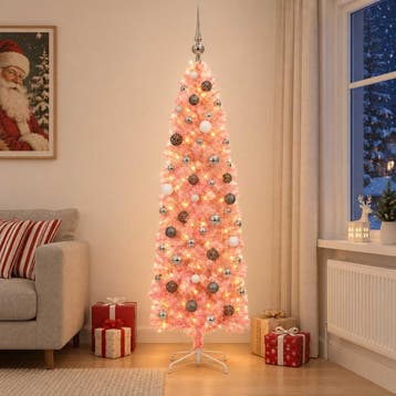 vidaXL Kunstmatige smalle kerstboom met kerstballen 180 cm, Verzenden, Nieuw