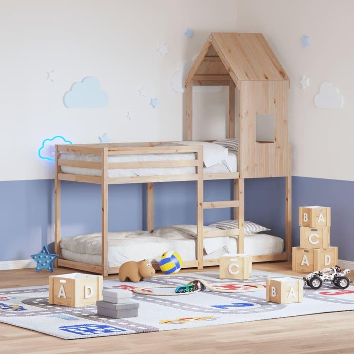 vidaXL Stapelbedframe zonder matras massief grenenhout, Huis en Inrichting, Slaapkamer | Bedden, 90 cm, 200 cm, Bruin, Eenpersoons