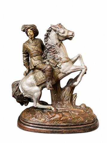 Beeldje - Edelman te paard, mogelijk Frans I - Terracotta, Antiek en Kunst