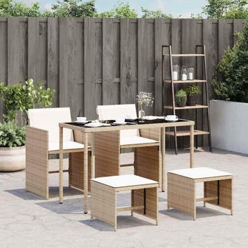 vidaXL 5-delige Tuinset met kussens poly rattan beige, Verzenden, Nieuw, Tuinset