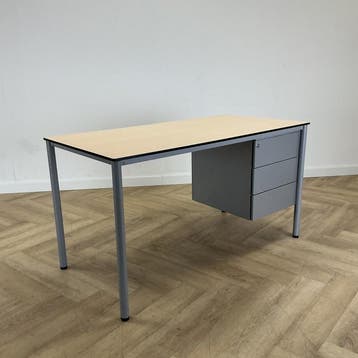 bureau met vast ladeblok 140x70 cm,   ahorn - grijs, Ophalen of Verzenden, Gebruikt