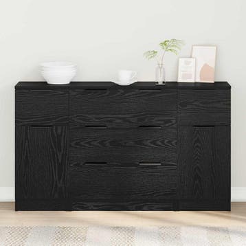 vidaXL Dressoir met lade 3 pcs Zwart Eiken Bewerkt hout, Verzenden, Nieuw, Overige houtsoorten, Minder dan 50 cm