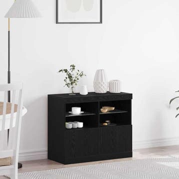 vidaXL LED Sideboard Zwart 81 x 37 x 66,5 cm Bewerkt hout, Minder dan 50 cm, Verzenden, Nieuw, Minder dan 100 cm