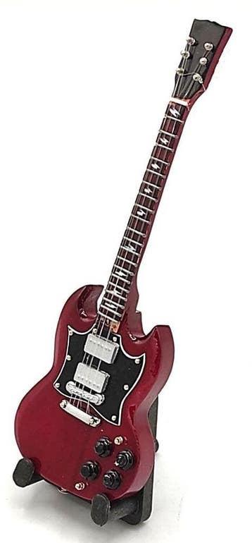 Baby miniatuur replica Gibson SG gitaar 15 cm A. Young AC/DC, Ophalen of Verzenden, Nieuw, Pop, Beeldje of Miniatuur