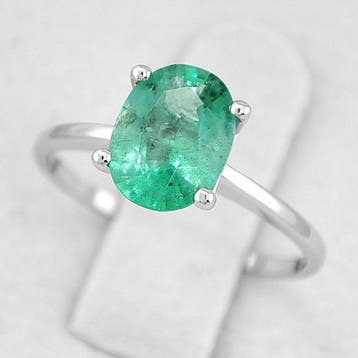 Ring - 14 karaat Witgoud - 1.07ct. tw. Smaragd -, Nieuw