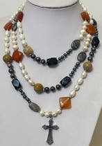 Natuurlijke parels (wit; zwart); Jaspis; Zwarte Agaat met