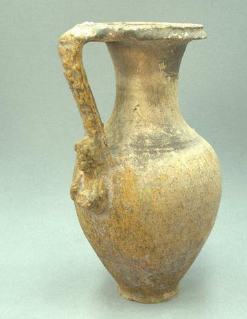 Ancient Roman Green lead-glazed Pottery oinochoe with a