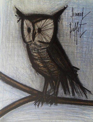 Bernard Buffet (1928-1999) - La petite chouette, Antiek en Kunst