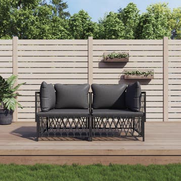 vidaXL 2-delige Loungeset met kussens staal antracietkleurig, Verzenden, Nieuw, Rvs, Loungeset