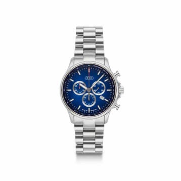 Audi chronograaf RVS (zilver/blauw) horloge, Ophalen of Verzenden, Nieuw