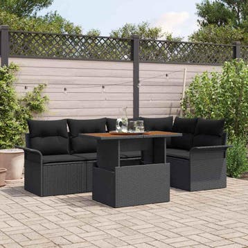 vidaXL Tuin Sofa Set 6 st Zwart Poly riet, Verzenden, Nieuw, Rotan, 6 zitplaatsen