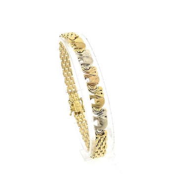 Tricolor gouden armband met olifanten (Schakelarmband), Sieraden, Tassen en Uiterlijk, Armbanden, Ophalen of Verzenden, Gebruikt