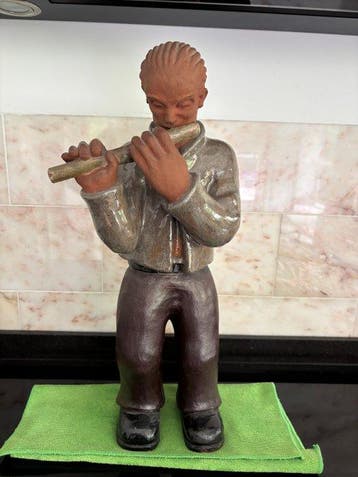 sculptuur, Fluitspeler - 47 cm - Terracotta