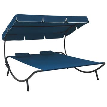 vidaXL Loungebed met luifel en kussens blauw, Verzenden, Nieuw