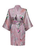 KIMU® Kimono Mauve Kort S-M Yukata Satijn Boven de Knie Kort, Ophalen of Verzenden, Nieuw, Maat 36 (S), Carnaval
