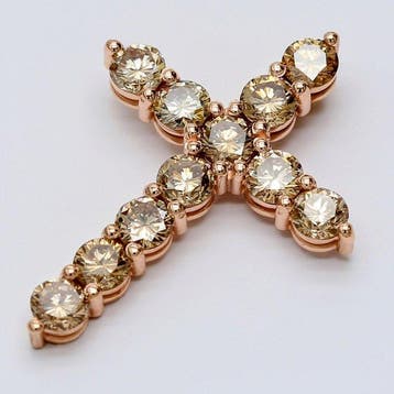 Kruishanger - 14 karaat Roségoud - 2.18ct. tw. Bruin Diamant