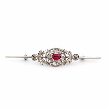 Broche - 18 karaat Witgoud Robijn - Diamant, Sieraden, Tassen en Uiterlijk