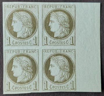 Frankrijk 1872 - Cérès niet geperforeerd, 1 c. groen-olijf,, Gestempeld