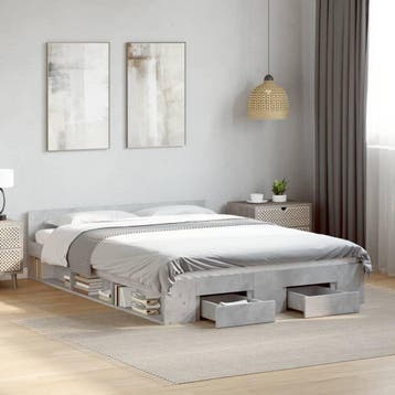 vidaXL Bedframe met lades bewerkt hout betongrijs 120x200 cm, Huis en Inrichting, Slaapkamer | Bedden, Verzenden, Nieuw, Twijfelaar