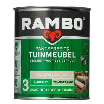 Rambo Pantserbeits Tuinmeubel Transparant Zijdemat Whitewash, Minder dan 5 liter, Verzenden, Nieuw, Beits
