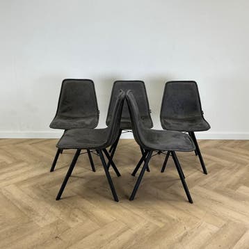 Cyrus Benson (set van 5) eetkamerstoelen, Alcantara antaciet, Ophalen of Verzenden, Gebruikt, Stof, Eén