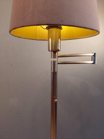 Staande lamp - Roestvrijstaal - Zwenkarm - Trekkoord