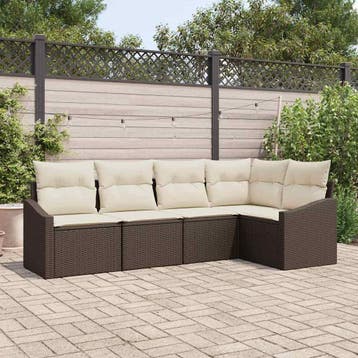 vidaXL Tuinbankenset 5 st Bruin en wit poly rattan, Verzenden, Nieuw, 5 zitplaatsen