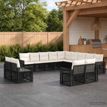 vidaXL Tuinbankenset 13 st Zwart en Cream Wit poly rattan, Verzenden, Nieuw, 3 zitplaatsen