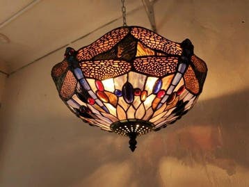 Plafondlamp - Glas, Metaal - Tiffany-stijl libel