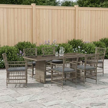vidaXL Buiten eettafelset 7 st Grijs poly rattan, Verzenden, Nieuw, Rotan, 7 zitplaatsen