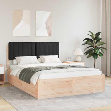 vidaXL Bedframe met Gevoerd Hoofdgedeelte Zwart 135 x 190 cm, Verzenden, Zwart, Nieuw, Twijfelaar