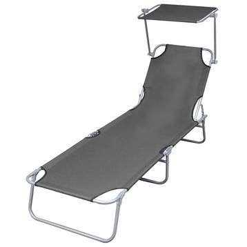 vidaXL Ligbed met luifel inklapbaar staal grijs, Tuin en Terras, Verzenden, Nieuw