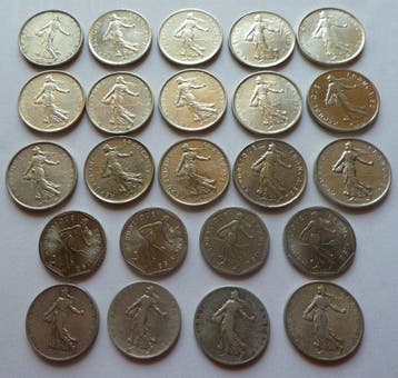 Frankrijk. Lot de 23 monnaies (1899/1995) dont 12 en argent