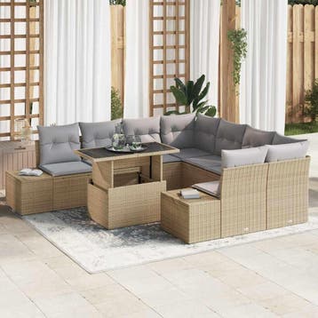 vidaXL Tuin Sofa Set 9 st Beige en Licht Grijs poly rattan, Verzenden, Nieuw, Meer dan 8 zitplaatsen