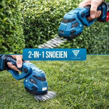 Vesto® Draadloze Heggenschaar - Incl. Buxusschaarmes & Grass, Verzenden, Zo goed als nieuw