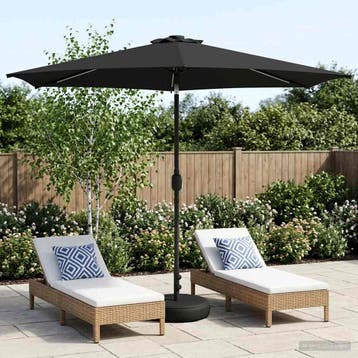 vidaXL Tuinparasol met LED-lampen en voet 300 x 300 cm, Verzenden, Nieuw, 2 tot 3 meter