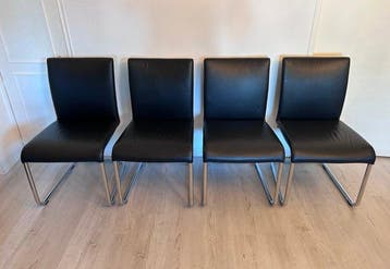 Hülsta - Stoel (4) - Freischwinger - Leder, Staal, Antiek en Kunst, Antiek | Meubels | Stoelen en Banken
