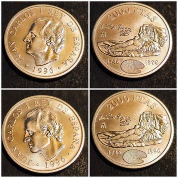 Spanje. Juan Carlos I. 2000 Pesetas 1996 (2 monedas) (Zonder