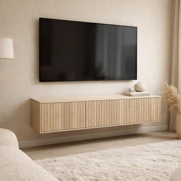 TV meubel zwevend of met plint | Massief eiken | Maatwerk, 150 tot 200 cm, Eikenhout, Nieuw, Ophalen of Verzenden