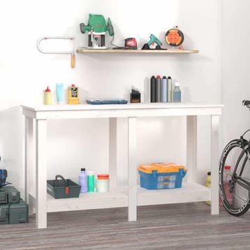 vidaXL Werkbank 140x50x80 cm massief grenenhout wit, Doe-het-zelf en Verbouw, Verzenden, Nieuw