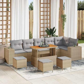 vidaXL Tuin Sofa Set 10 st 6-Aantal zitplaatsen Beige en, Verzenden, Nieuw, Meer dan 8 zitplaatsen