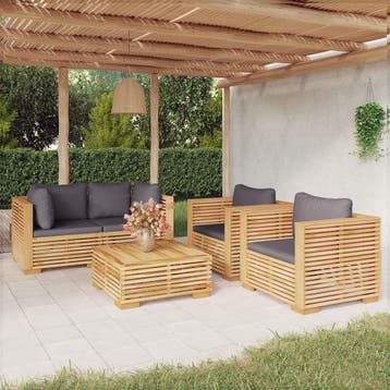 vidaXL 5-delige Loungeset met kussens massief teakhout, 4 zitplaatsen, Verzenden, Teakhout, Nieuw