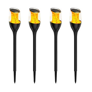 4x Torch Solar Tuinlamp Zwart Tuinverlichting, Verzenden, Nieuw
