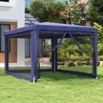 vidaXL Partytent met 4 mesh zijwanden 3x4 m HDPE blauw, Verzenden, Nieuw, Partytent